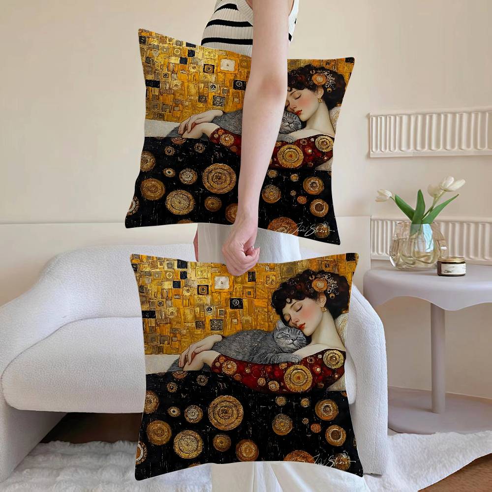 Gustav Klimt Oil Painting Pillow Case Anti-Dustmite Pillowcase Invisible Zipper Silky Sofa Cushion Cover