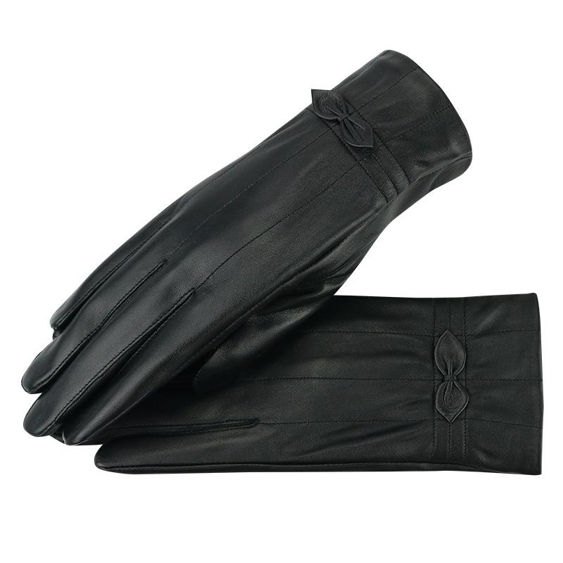 Women'S Autumn And Winter Leather Gloves Sheepskin Fashion Velvet Thick Warm Touch Screen Riding Cycling Windproof Driving Gloves