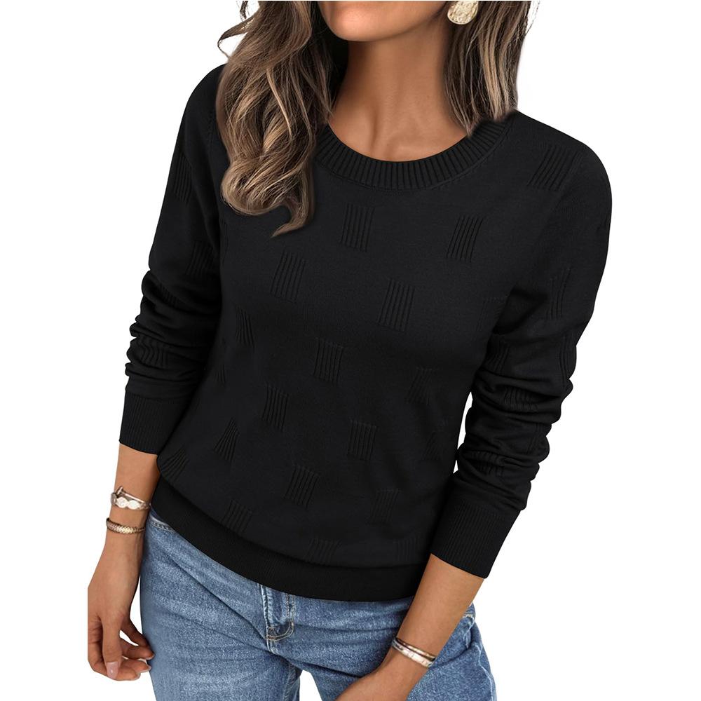 Women S Casual Knitted Pullover Sweater Round Neck Long Sleeve Solid Color S