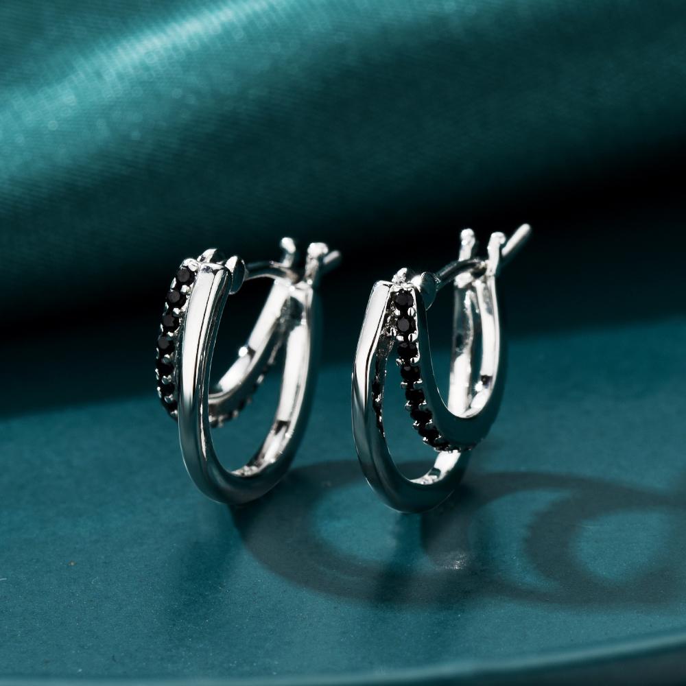 

Tassel Hoop & Double-Layer Hoop Earrings with Black Stones