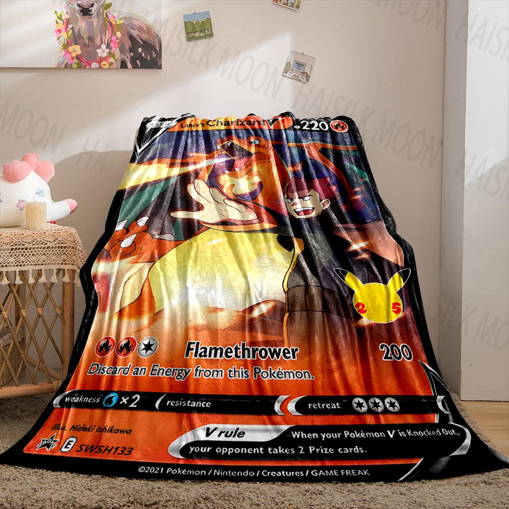 1PC Pokémon Cards Charizard Print Blanket Fluffy Plush Sofa Bed Blanket for Kids Adults Travel Camping Supplies Car Office Gifts