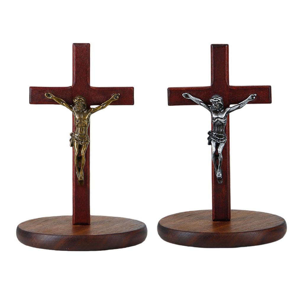Wooden Crucifix Cross with Detachable Stand 3.93" Standing Catholic Wood Jesus Christ Cross Table Centrepiece Home Decor