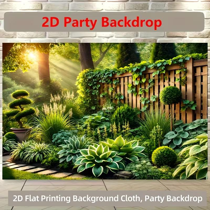 2D Sunlit Garden Wood Fence Photo Backdrop Wedding Birthday Party Background