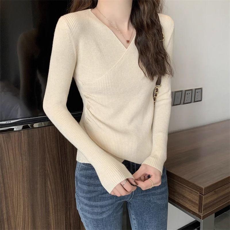 Women's Low-Cut Base Top Spring Autumn High-End Knitwear Sweater Tight-Fitting Blouse