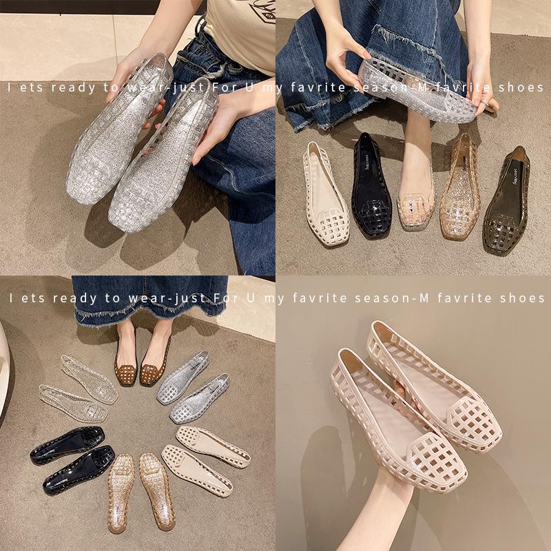 Korean Style Low-Cut Jelly Sandals - 2025 Casual Square Toe Slip-On Flats
