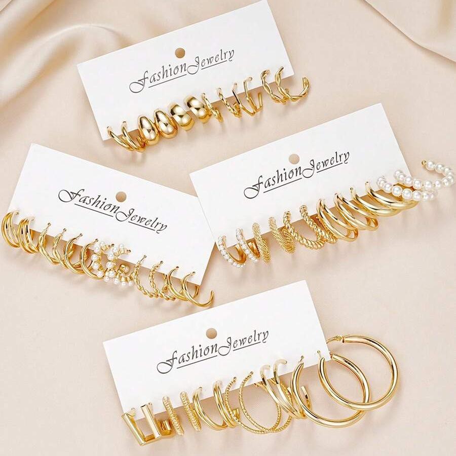 Hot-selling Metal Earrings, Premium Earrings, Square Geometric Earrings, Retro Pearl Earrings Set 1 Pair.