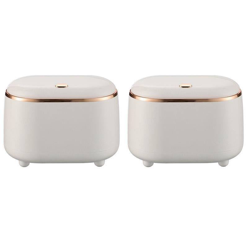 A84X-2X Press-Type Desktop Small Trash Can With Lid,Small Storage Bucket Tiny Desktop Waste Garbage Bin,White
