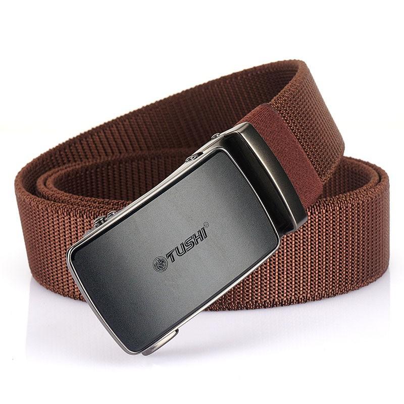 Automatic Buckle Elastic Nylon Waist Belt Outdoor Training Men s Pants 120cm коричневый