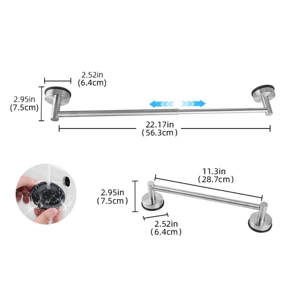 Stainless Steel Adjustable Towel Bar Retractable Single Bar Towel Holder Suction Cup Punch-free Extendable Towel Rack