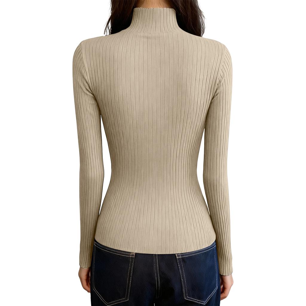 Women's Fashion Slim Button Top Half Turtleneck Knitted Bottoming Shirt