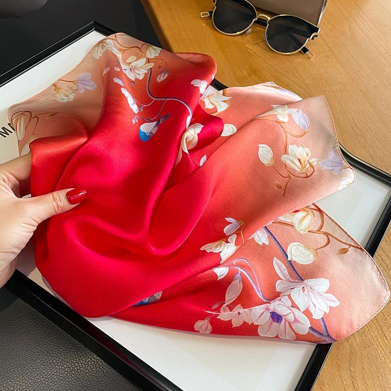 53cm Floral Printed Silk Square Scarf Women's Fashionable and Versatile Printed Scarves High-end Decorative Scarf Shawl Kerchief