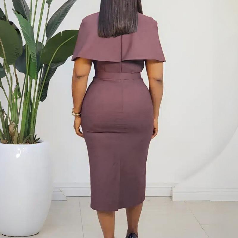 Damen Übergröße V-Ausschnitt Kurzarm Figurbetontes Midi-Kleid für den Arbeitsweg