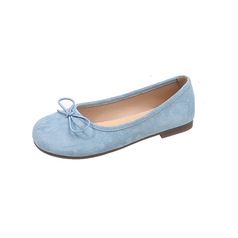 Spring and summer 2025 new bow suede shallow mouth single shoes round head comfortable soft sole not tired feet Doudou women's shoes