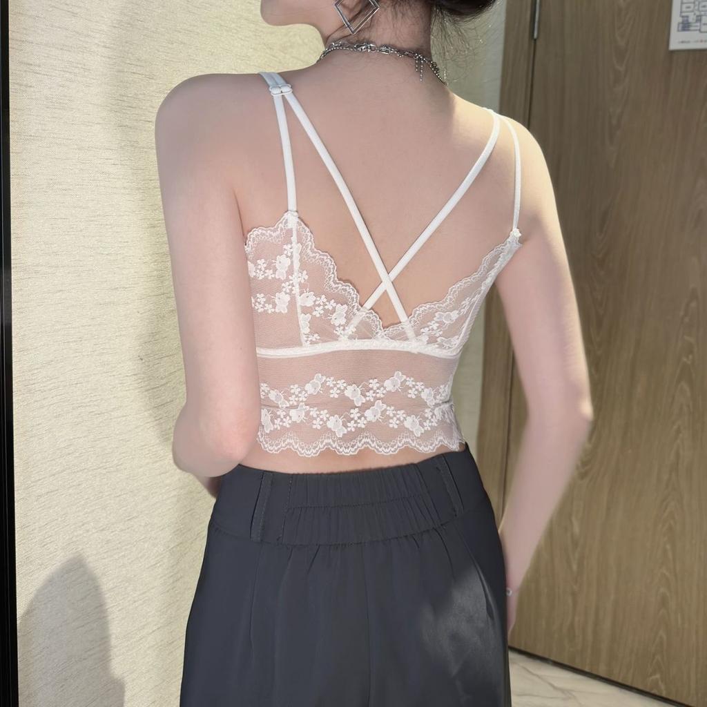 Plus-size Sexy V-neck Lace Trim Bustier Sling Bra-free Backless Underwear Versatile Anti-slip