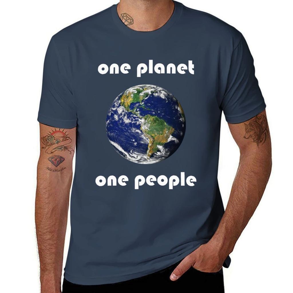 One Planet One People T-Shirt Man T Shirts Cotton Funny T Shirts Man Graphic T Shirts for Man T-Shirt