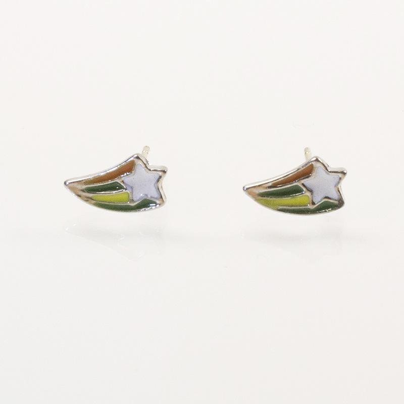 S925 silver needle niche design rainbow star stud earrings fresh and cute earrings women's small simple women's earrings