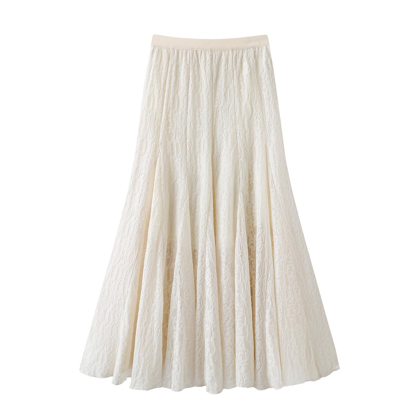 2026 Spring Women s Draped High-Waisted A-Line Jacquard Midi Skirt L белый