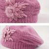 2025 Blumendekor Gestreifte Slouchy Mütze Elegant Einfarbig Hüte Elastische Beanies Warme Baskenmützen für Damen Herbst & Winter
