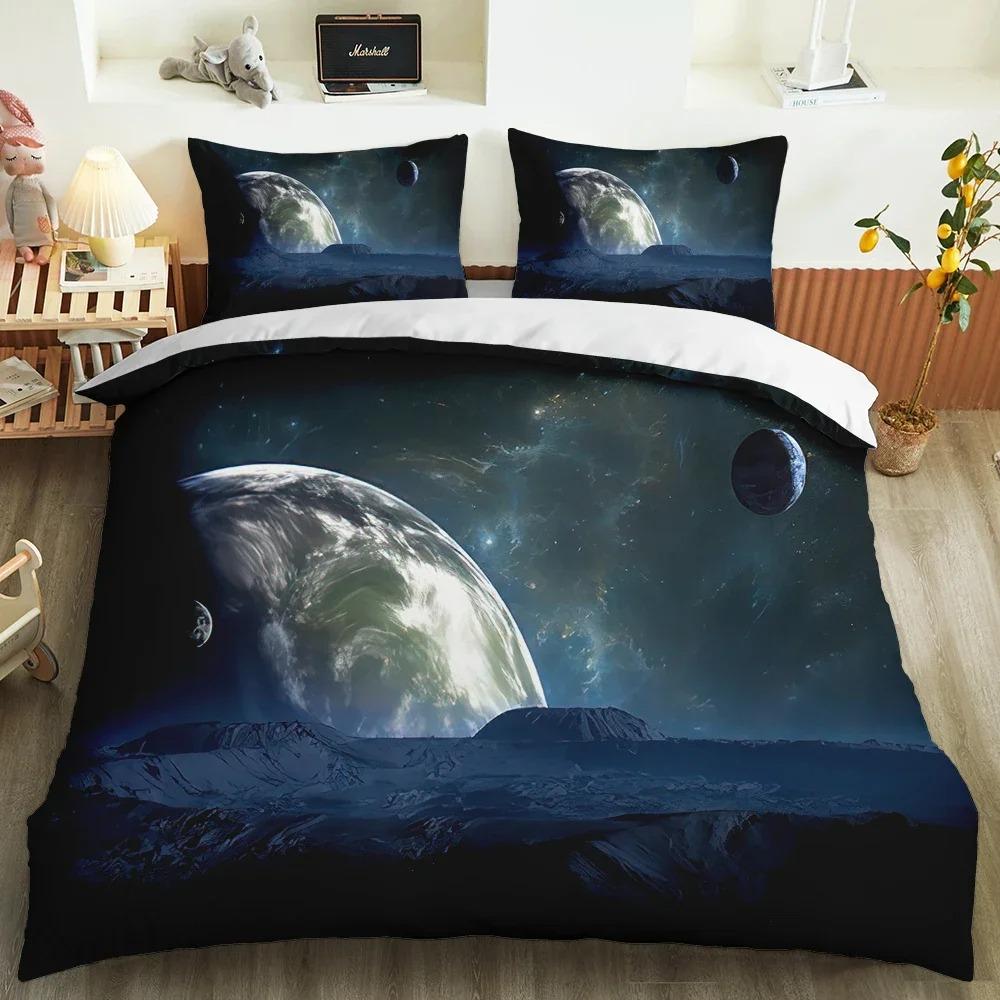 Galaxy Universe King Queen Duvet Cover Planet Outer Space Bedding Set Solar System Comforter Cover Sky Polyester Quilt Cover