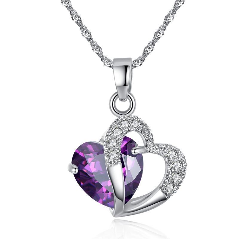Accessories, Blue Purple Crystal Heart Collarbone Chain Fashion Two-Tone Necklace Summer Fresh Girl