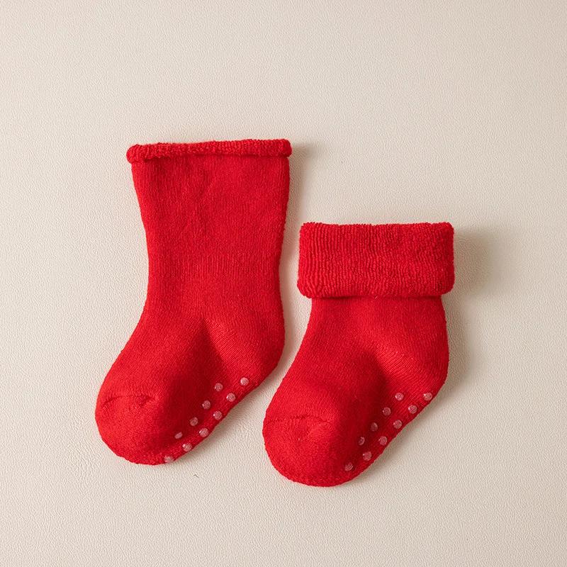 Kinder Verdicken Winter Socken Baby Bodensocken Kinder Jungen Mädchen Einfarbig Baumwolle Frottee Warm Rutschfest Neugeborenes Kleinkind Halbhohe Socken