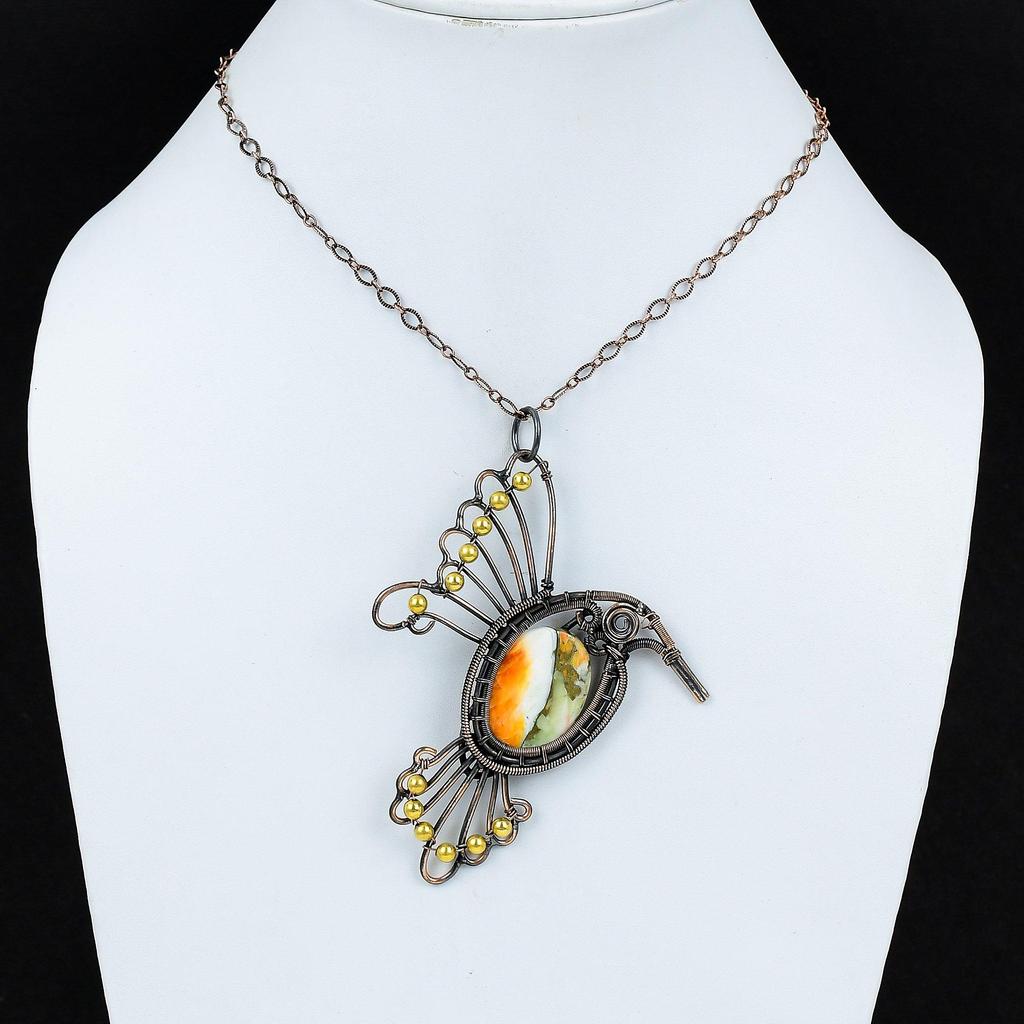 Spiny Oyster Copper Turquoise Pendant Copper Wire Wrapped Gemstone Pendant Handmade Boho Jewelry Bird Pendant Wire Wrap Jewelry Gift For Her
