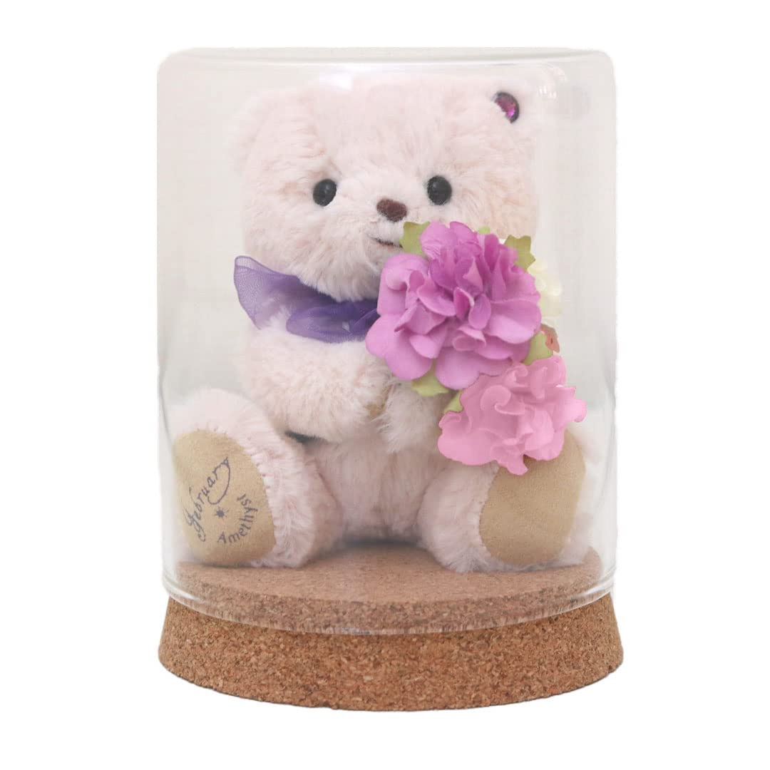 

Birthday Teddy Bear Mini Flower Glass Gift tete [Petit Lou] & Bouquet, (February)