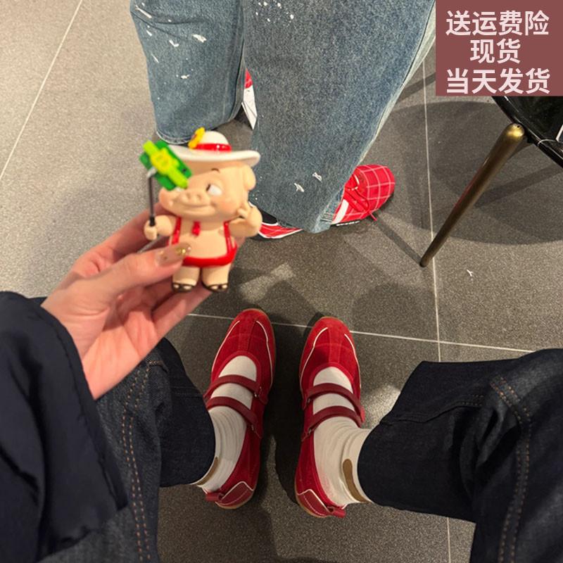 Sheepskin Inner Height Increase 4cm Retro Red Shoes Mary Jane Shoes Women's Velcro Casual Moral Training Shoes Versatile Single Shoes