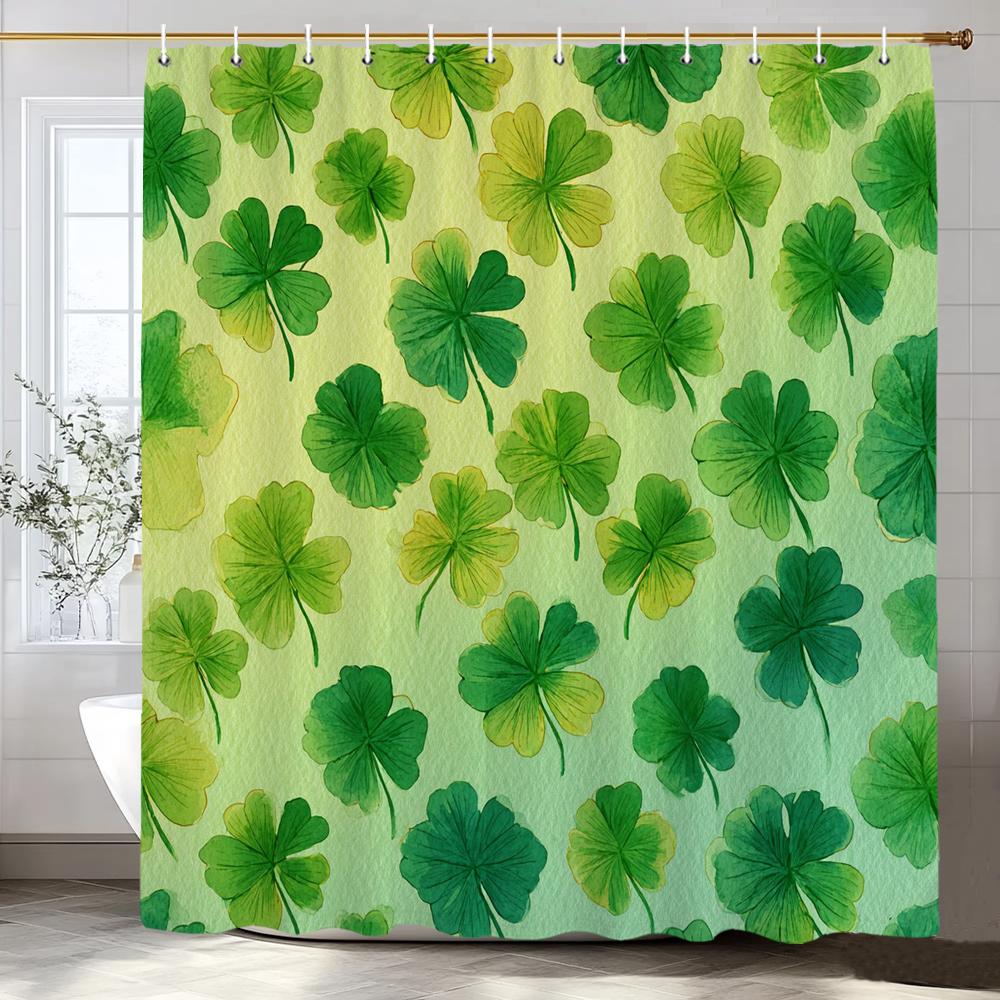 Green Leaf Plant,Clover Pattern Shower Curtain for Bathroom Modern Art Leaves Printing Decorative Shower Curtains with Hooks