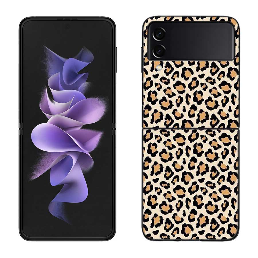 Leopard Print Pink Case For Samsung Z Flip 6 5G Galaxy Z Flip 5 4 3 5G Black Hard Cell Phone Cover Luxury PC Shell Coque