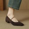 New Four-season Casual Single Shoes Solid Color Suede Size Women's Shoes Round Head Buckle Low Heel Flat Heel Lazy Single Shoes Women
