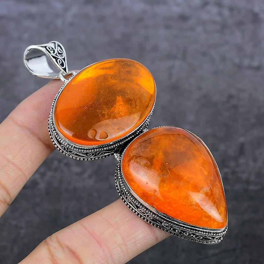 Natürlicher baltischer Bernstein Edelstein 925 Sterling Silber Schmuck Anhänger 3,55" G3t63