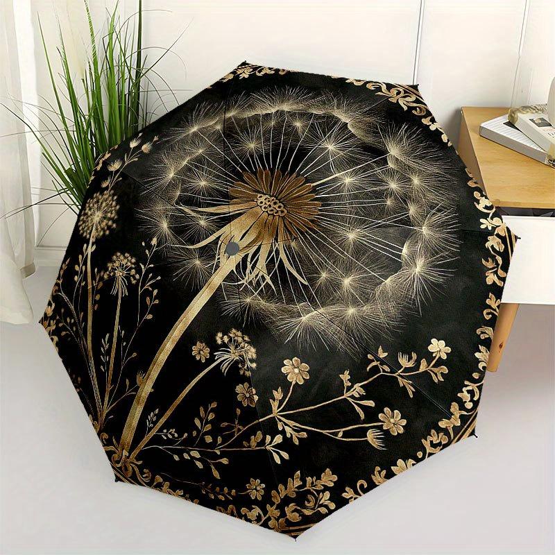 

Golden Dandelion Wall Art Decor, Elegant Floral Tapestry for Home Décor Umbrella, Cute Umbrella with Cute Design, Portable 3-Fold Compact Umbrella for