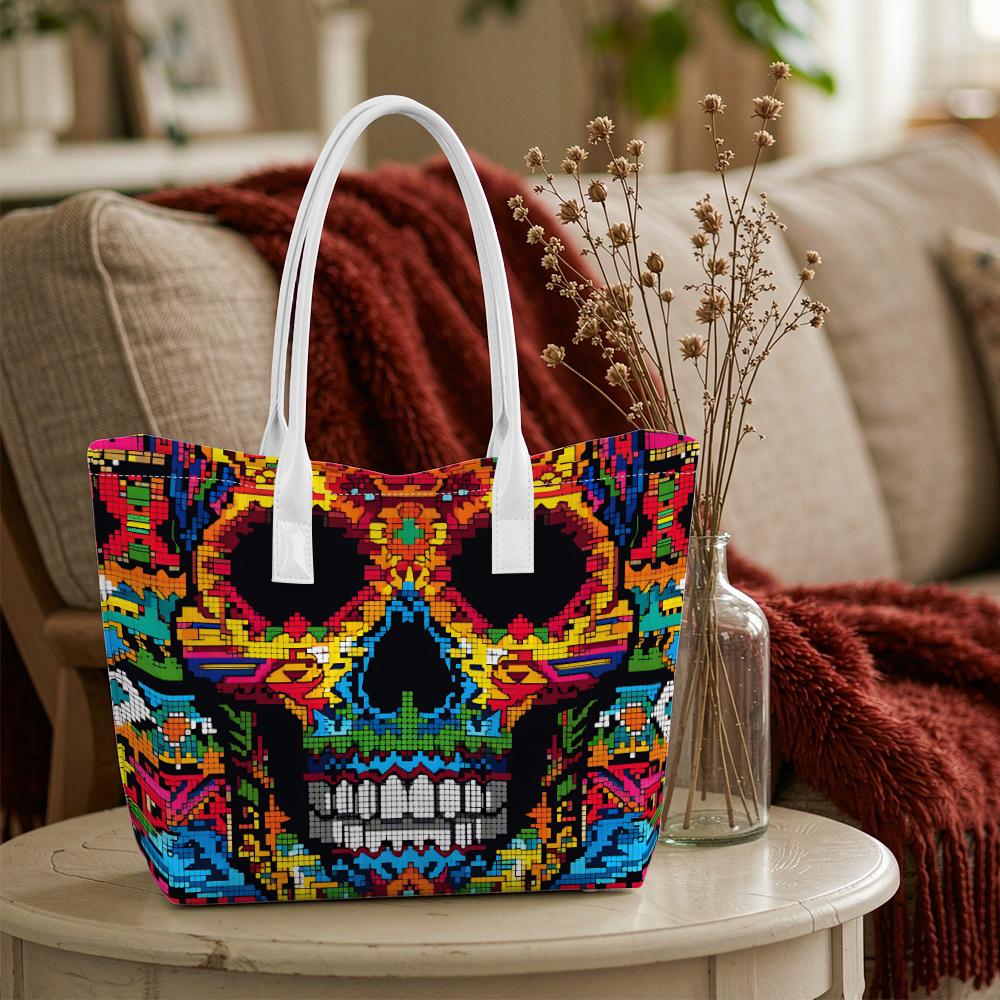 Colorful Skull Tote Bag Fashion Travel Shoulder Handbag for Daily Use