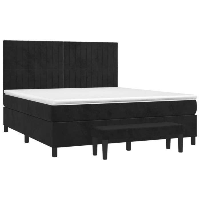 3137973 vidaXL Lit à sommier tapissier et matelas Noir 160x200 cm Velours