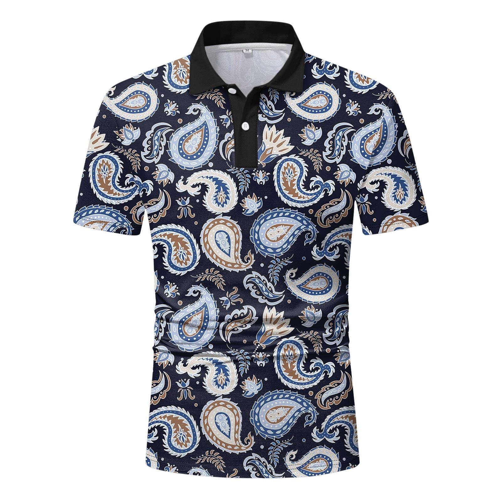 

Мужская летняя спортивная рубашка с короткими рукавами и пуговицами с лацканами, повседневные дышащие удобные топы для гольфа L синий