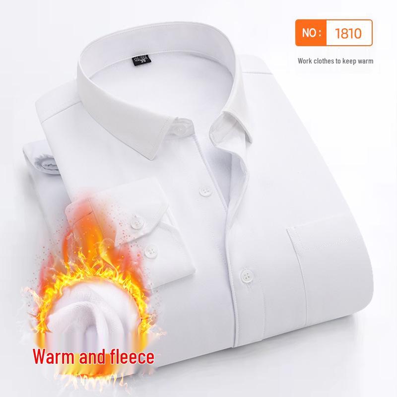 Winter Velvet Warm Long Sleeve Business Shirt - White Dress Shirt for Interviews, Weddings, Photography