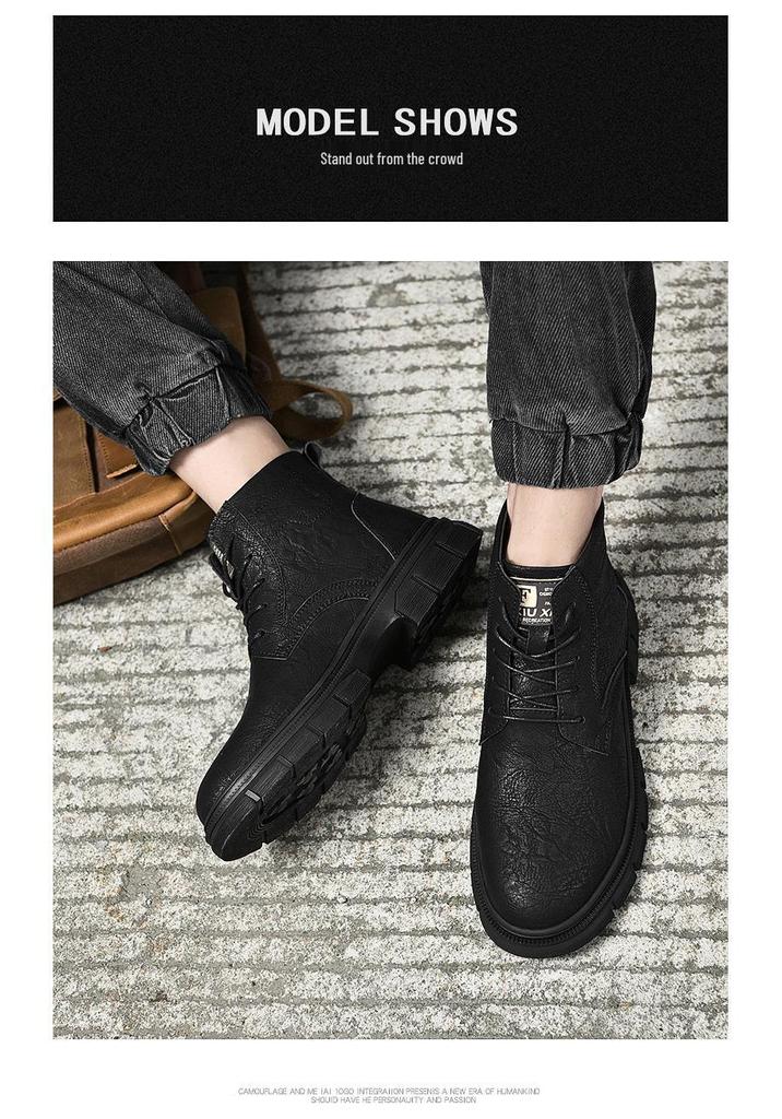 Men's Autumn Casual Big Head Leather High-Top Retro Work Boots - Fashion Motorcycle Boots