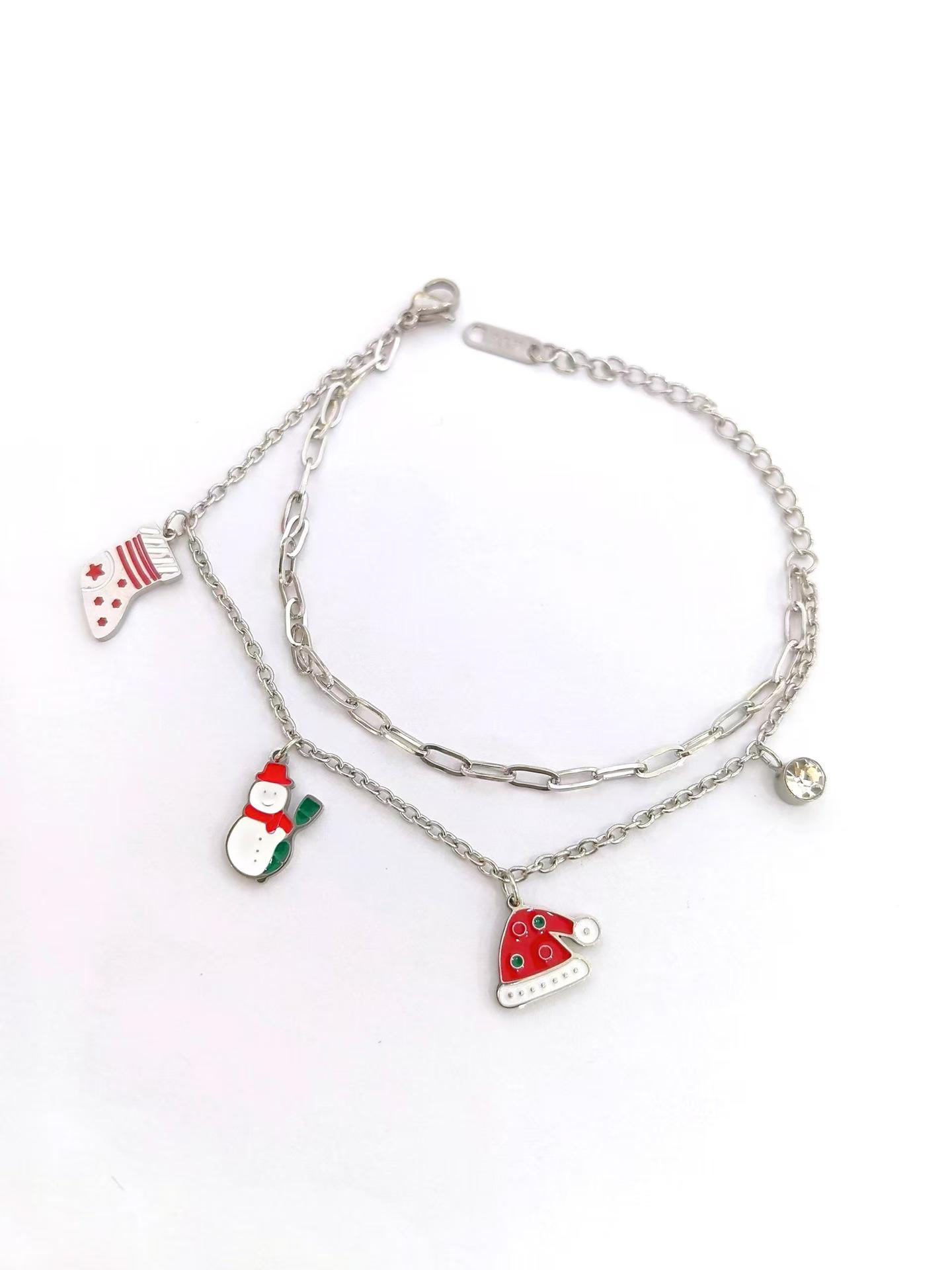 

Праздничный рождественский браслет: Стильная двухслойная нержавеющая сталь с шармами Санты и пряничного человечка