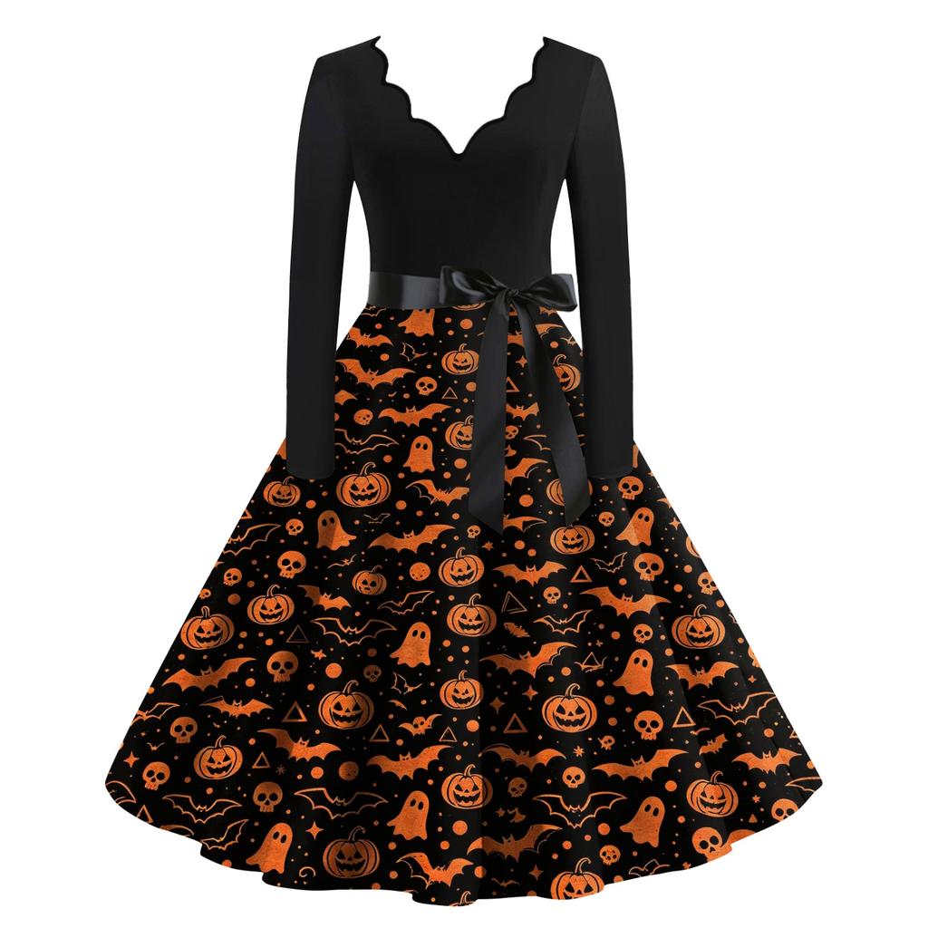 Women's Printed Maxi Dress for Halloween Theme Party, Costume Events and Night Out