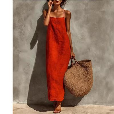 New Summer Hot Sale Solid Color Loose Backless Strappy Dress