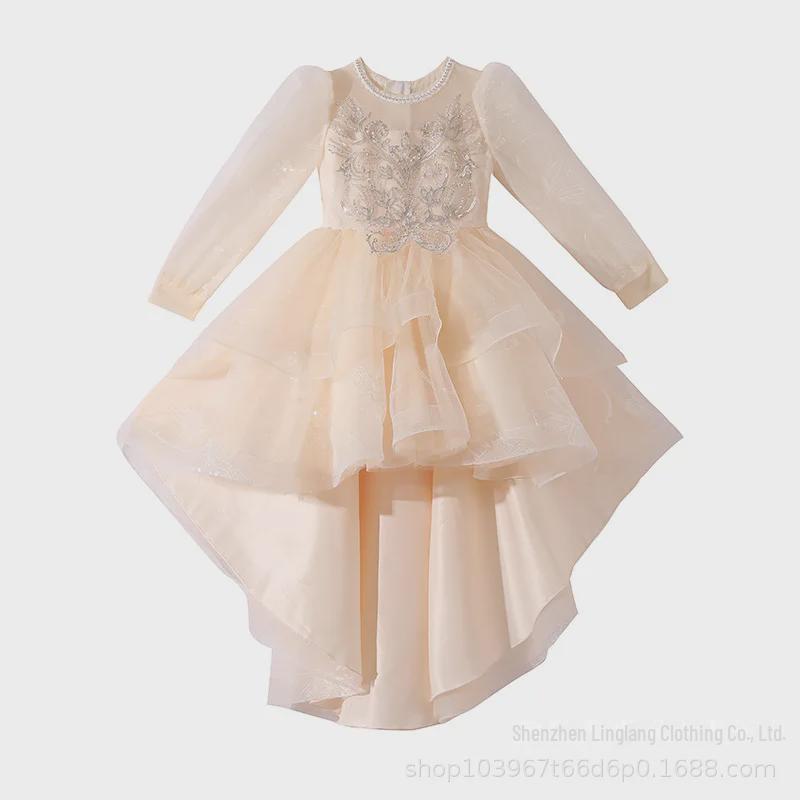 "Girls' Luxury Swallowtail Princess Dress: Long Autumn/Winter Skirt for Piano Recitals & Weddings"