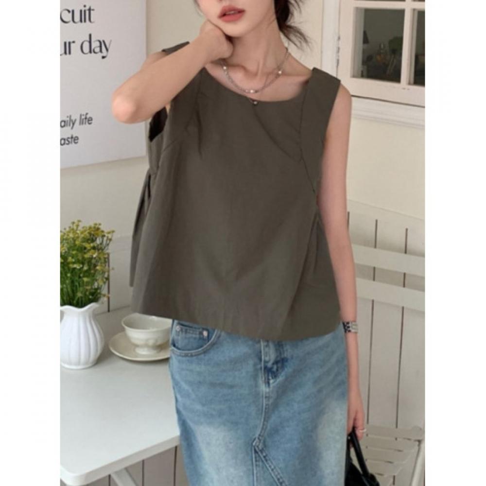 Rellawear Women Back Ribbon Sleeveless Blouse 2color