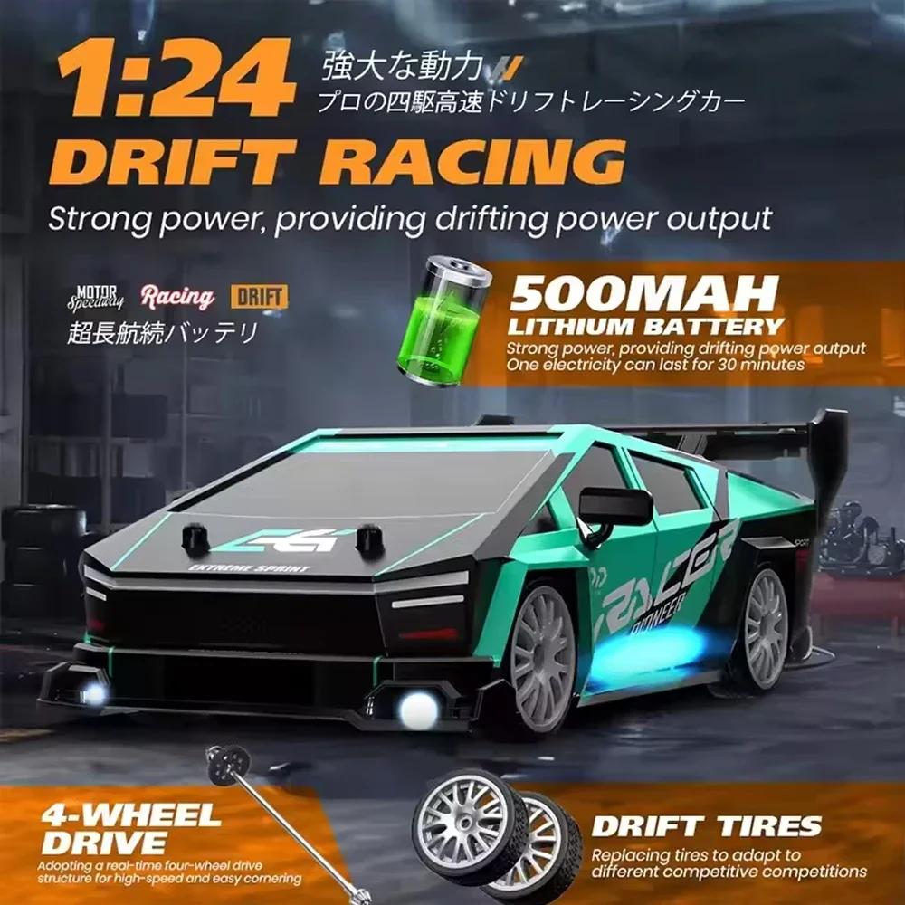 Non-Toxic Rc Drifting Car 1/24 4Wd 30Km/H High Speed Led Lights Gyro 2.4Ghz Remote Control With Pvc Shell Electric Toys For Children Kids Gift