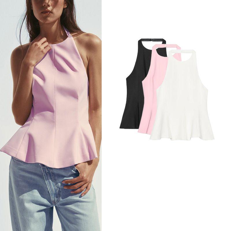 Summer New Arrival Women's Clothing Silm Slim Looking Sleeveless Minimalist All-Match Halterneck Fashion Casual Top 4772040