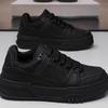 Trendy and Versatile Sports and Leisure Pure Black Skateboard Shoes with Thick Sole Height Increasing and Breathable Men's Shoes