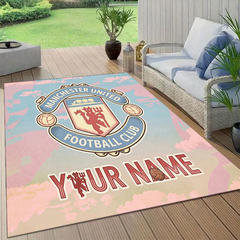 Custom Name Manchester United Flannel Pattern Square Carpet,Area Rug,Carpet Rug for Living Room Bedroom Sofa Playroom Decor,Non-slip Floor Mat