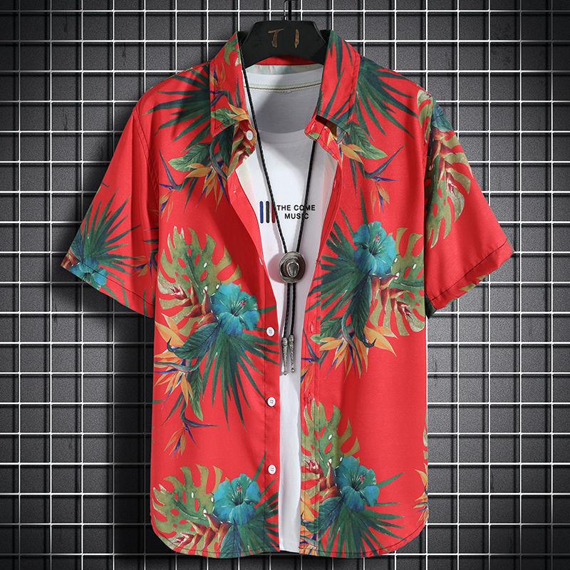 Hawaii Beachwear: Men's Trendy Casual Set - Short Sleeve Floral Shirt & Shorts Outfit
