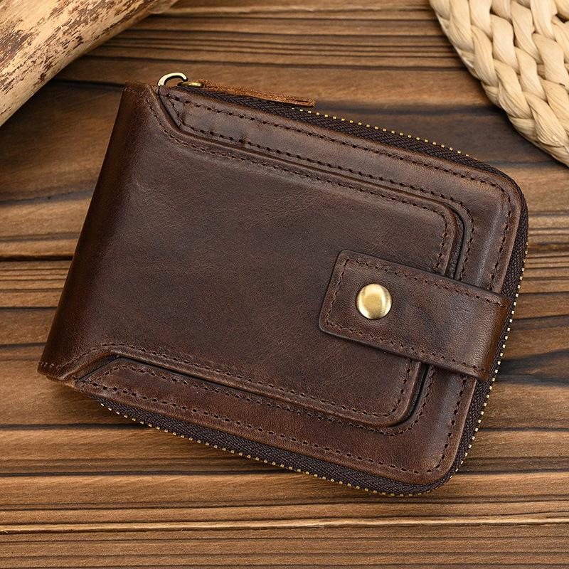 Leather Short Wallet Multi-Card Zipper Wallet For Men And Women Cowhide Wallet With Change Bag Wallet