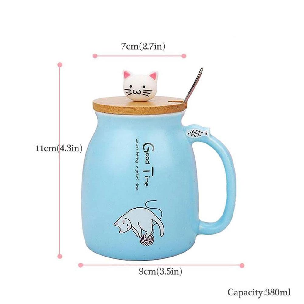 380ml Kawaii Cat Ceramic Mug Set with 3D Kitten Lid & Spoon, Large Capacity Milk Tea Water Cup, Personalized Birthday Gift